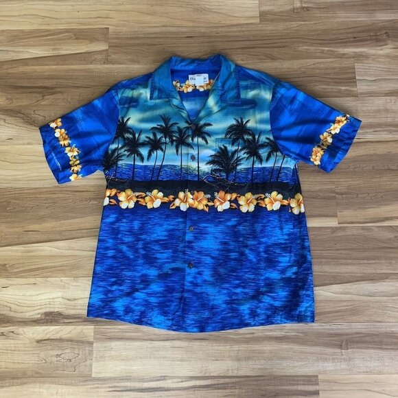 Bishop Street Men’s XL Hawaiian Short Sleeve Printed Button Shirt Blue Floral - Picture 2 of 12